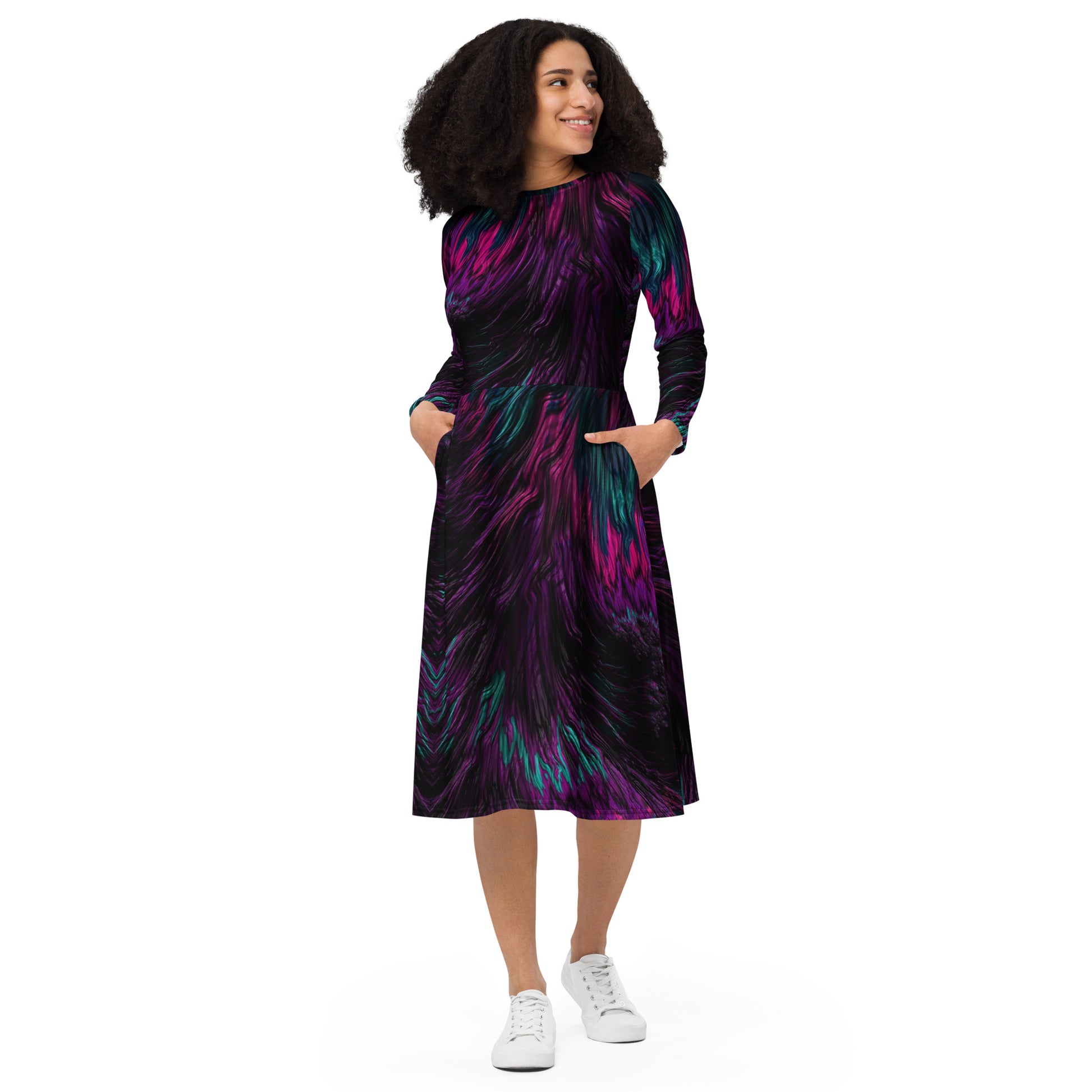 Harmony Fusion Women's Long Sleeve Midi Dress - FLAKOUT