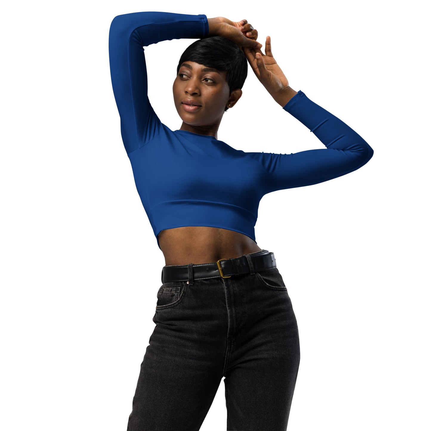 Women's Recycled Long-sleeve Crop Top - Dark Cerulean