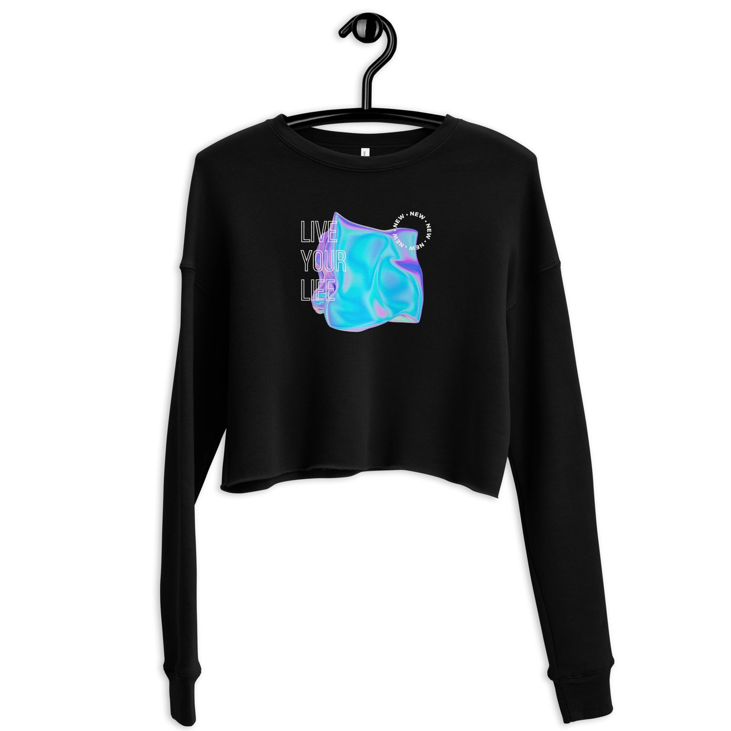 Vivid Existence Live Your Life Women's Crop Sweatshirt - Black - FLAKOUT