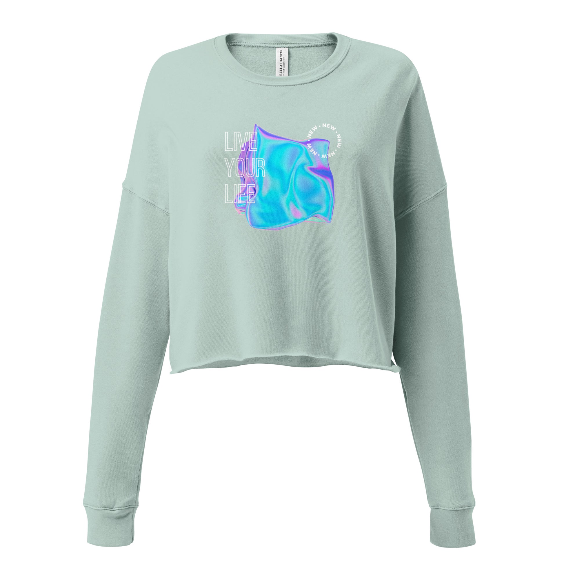 Vivid Existence Live Your Life Women's Crop Sweatshirt - Dusty Blue - FLAKOUT