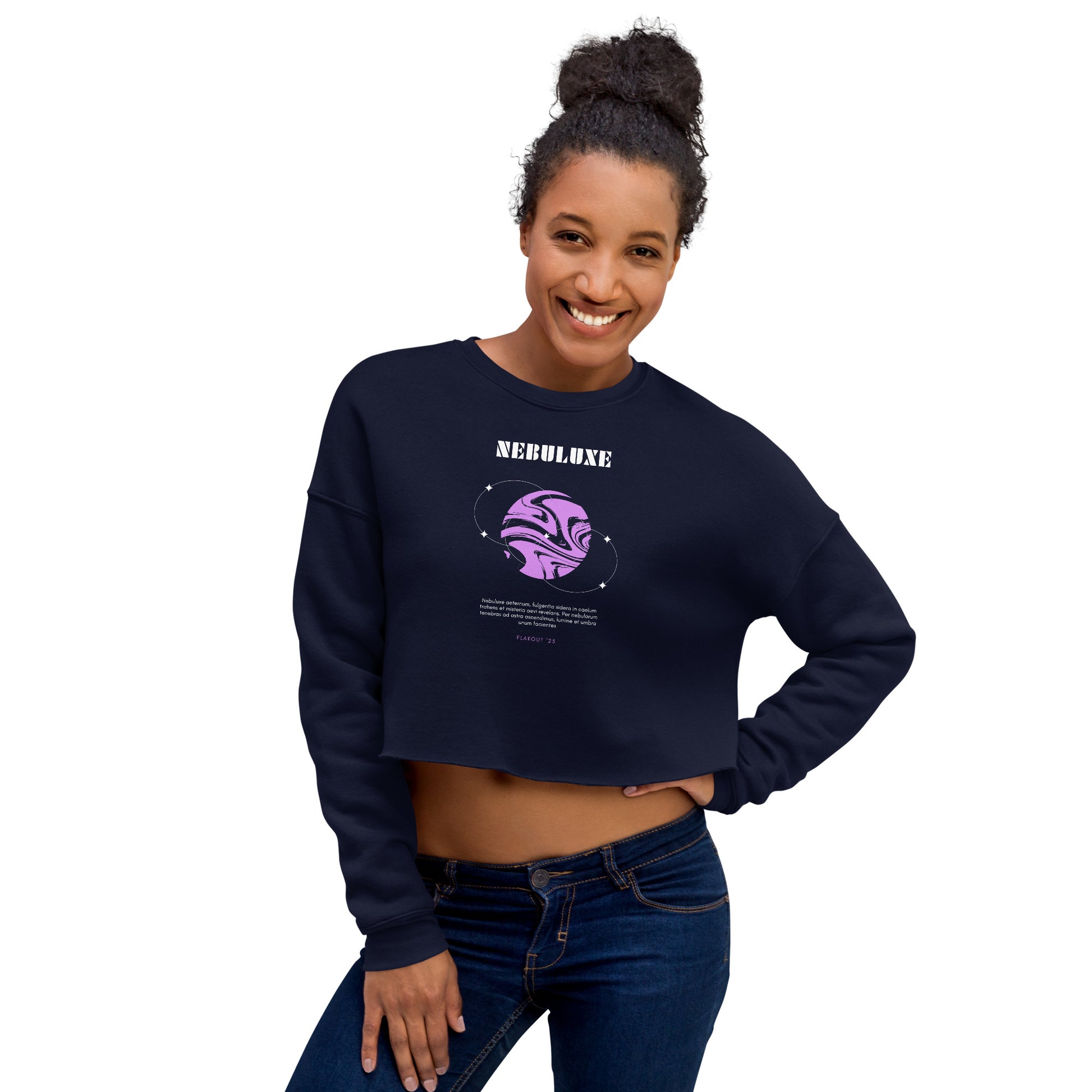 Nebuluxe Brilliance Women's Crop Sweatshirt - Navy - FLAKOUT