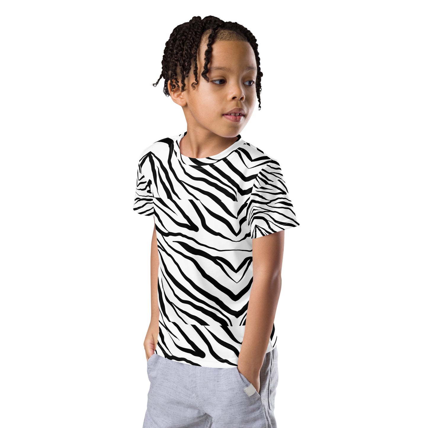 Striped Zebra Vibrance Kid's Crew Neck T-shirt - FLAKOUT